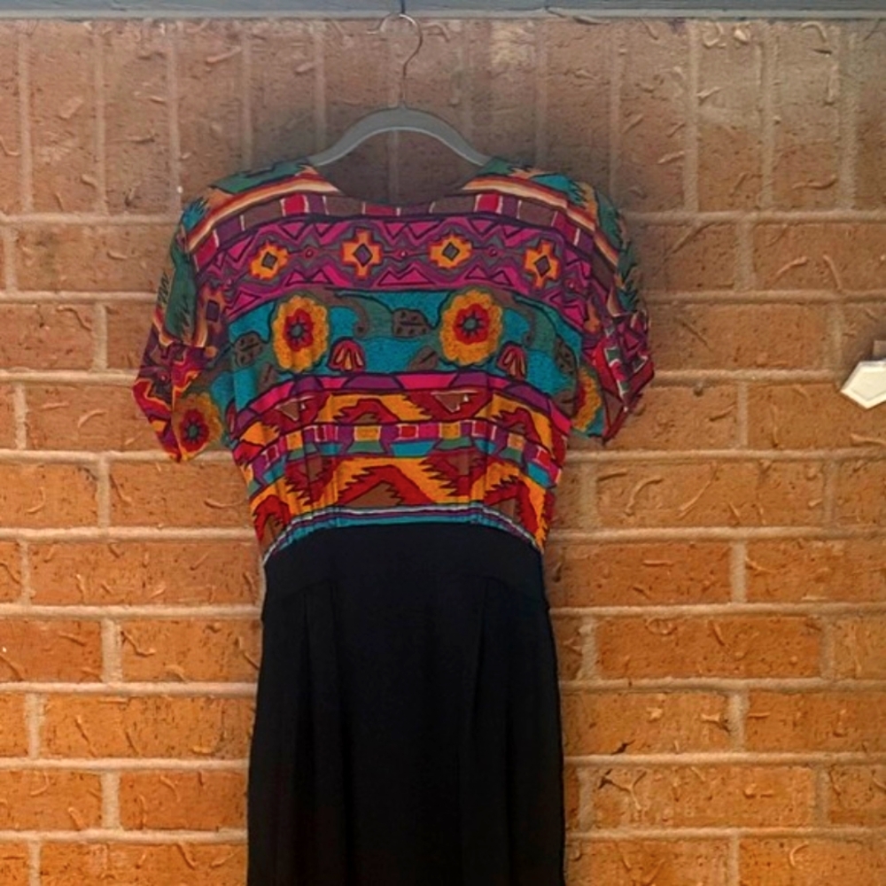 Rickie Freeman for Teri Jon Multicolor 90s Hot Teacher Dress with Black Skirt